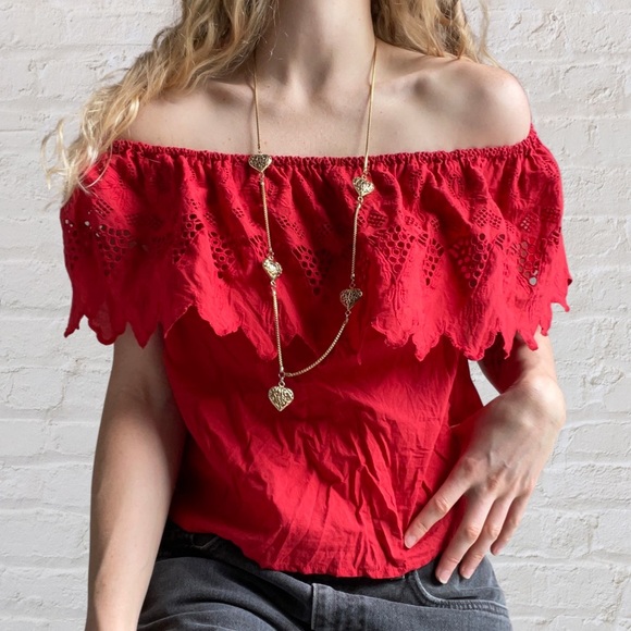 ZARA boho red off the shoulder top. Size xs-s. 100% cotton. - Picture 5 of 9